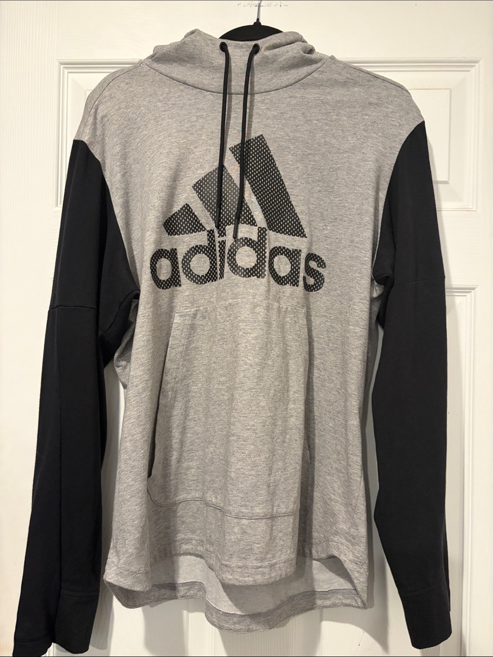 adidas Gray Hoodie Sweatshirt with Black Sleeves and Logo